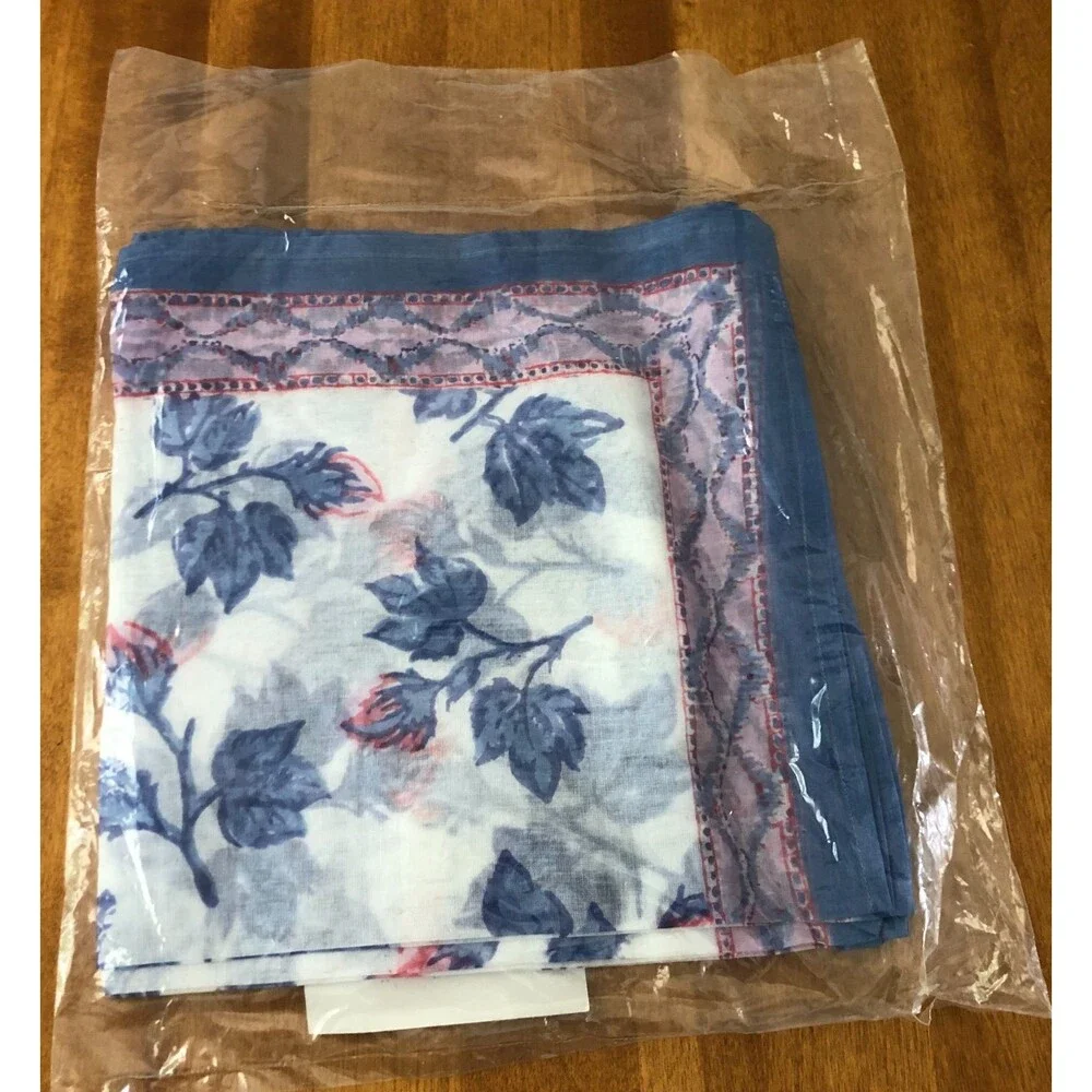 Pomegranate Napkins Set of 4 On Organdy Blue Pink Red 20x20